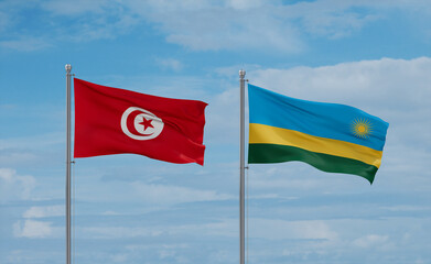 Rwanda and Tunisia flags, country relationship concept