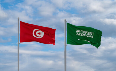 Tunisia and Saudi Arabia flags, country relationship concepts