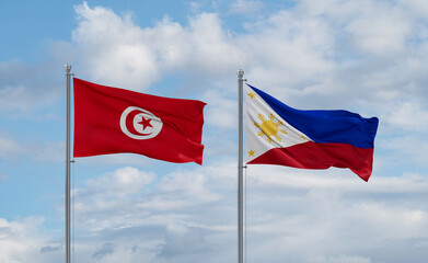 Philippines and Tunisia flags, country relationship concept