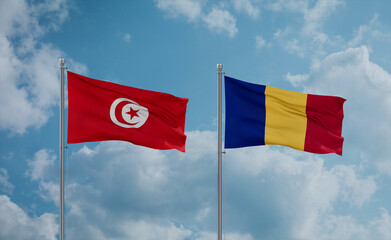 Romania and Tunisia flags, country relationship concept