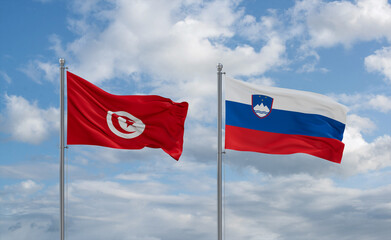 Slovenia and Tunisia flags, country relationship concept
