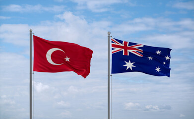 Australia and Turkey flags, country relationship concept