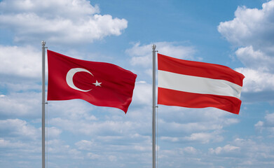Austria and Turkey flags, country relationship concept