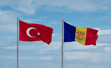 Turkey and Andorra national flags, country relationship concept
