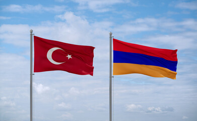 Armenia and Turkey flags, country relationship concept