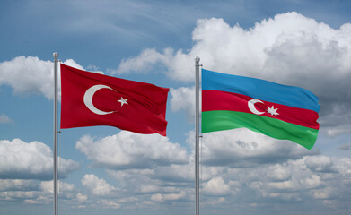Azerbaijan and Turkey flags, country relationship concept