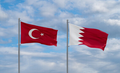 Bahrain and Turkey flags, country relationship concept