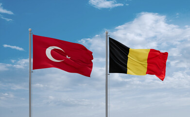 Belgium and Turkey flags, country relationship concept