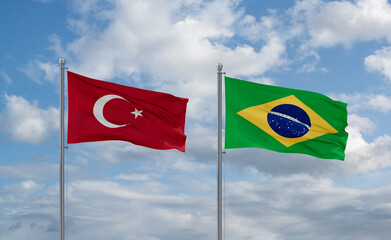 Turkey and Brazil flags, country relationship concept