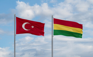 Bolivia and Turkey flags, country relationship concept