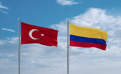 Colombia and Turkey flags, country relationship concept