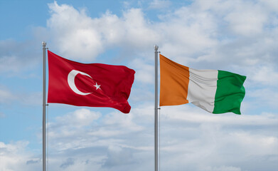 Ivory Coast and Turkey flags, country relationship concept