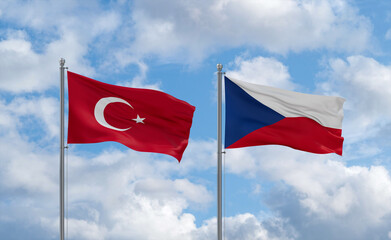 Czech Republic and Turkey flags, country relationship concept