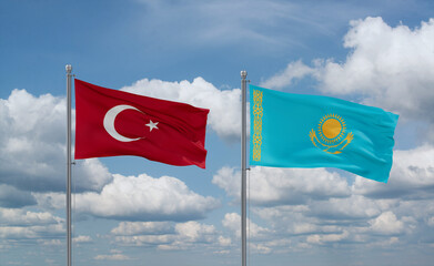 Kazakhstan and Turkey flags, country relationship concept