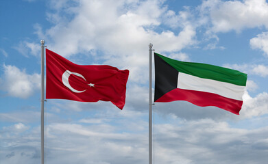 Kuwait and Turkey flags, country relationship concept