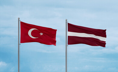 Latvia and Turkey flags, country relationship concept