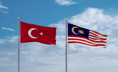Malaysia and Turkey flags, country relationship concept