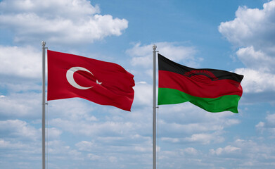Malawi and Turkey flags, country relationship concept