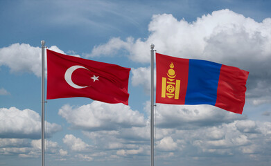 Mongolia and Turkey flags, country relationship concept