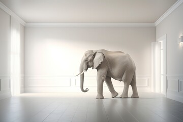 big elephant standing in an empty room - obrazy, fototapety, plakaty