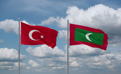 Maldives and Turkey flags, country relationship concept