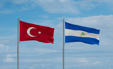 Nicaragua and Turkey flags, country relationship concept