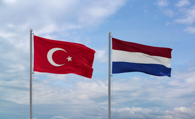Netherlands and Turkey flags, country relationship concept