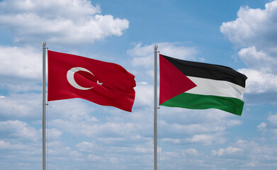 Palestine and Turkey flags, country relationship concept