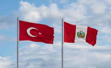 Peru and Turkey flags, country relationship concept