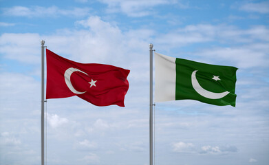 Pakistan and Turkey flags, country relationship concept