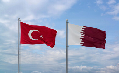 Qatar and Turkey flags, country relationship concept