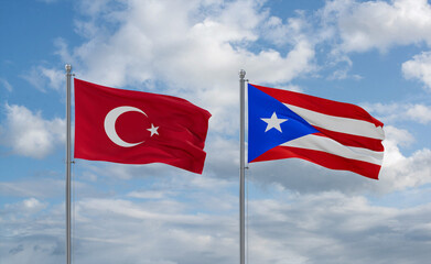 Puerto Rico and Turkey flags, country relationship concept