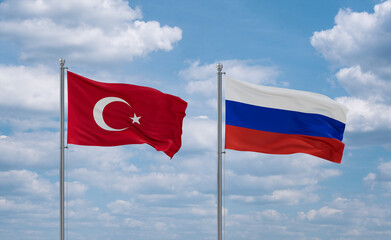 Russia and Turkey flags, country relationship concept