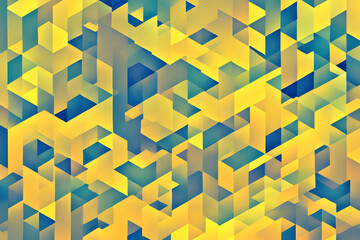 Abstract blue yellow geometric polygon deformed cube crystal pattern background futuristic technology digital modern theme