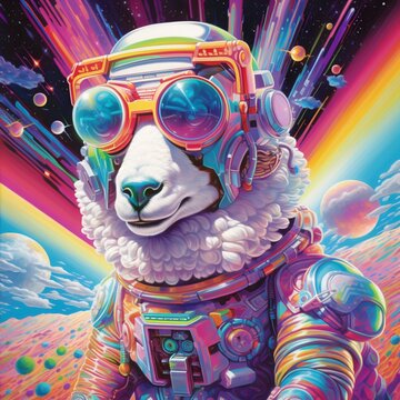 Cute Sheep colorful reading rainbow glasses illustration picture AI generated art