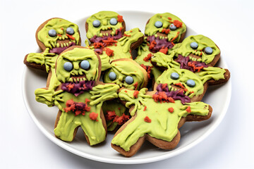 Top Down Photograph, Halloween Zombie .Cookies Isolated on a White Background, Generative AI
