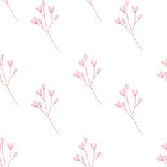 Seamless pattern of abstract flowering branches in trendy monochrome pink color. Design for wrapping