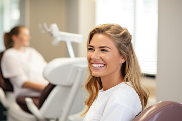 Obraz premium Smiling Woman in Dentist's Chair
