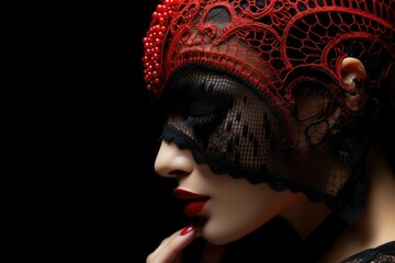 Mystery girl, hidden under the veil, cassock mask elegance gentlemanly luxury carnival ball, overeating mystery and fantasy, creative photos and elegant stylish presentation . - obrazy, fototapety, plakaty