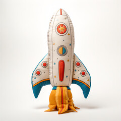 Artistic Plush Rocket Toy with Intricate Embroidery and Rich Textures