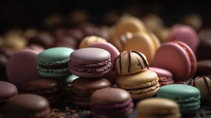 Obraz na płótnie Canvas Food macarons am french cookies dessert photography image AI generated art