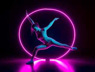 modern dancer dancing in front of a neon light ring