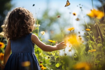 Whimsical Dance: Young Explorer Reaching for Nature's Delights