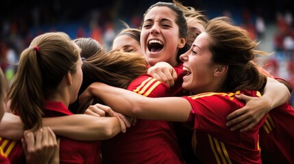 women's soccer players celebrating victory