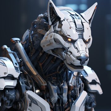 Half body portrait robot wolf style animal illustration picture AI generated art