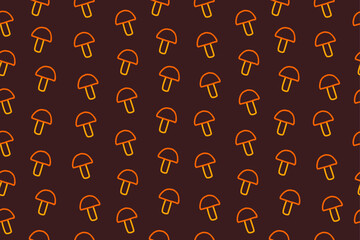 Seamless pattern with simple outline mushrooms. Doodle very simple mushroom on brown background