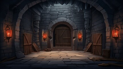 dungeon interior empty background 3D cartoon