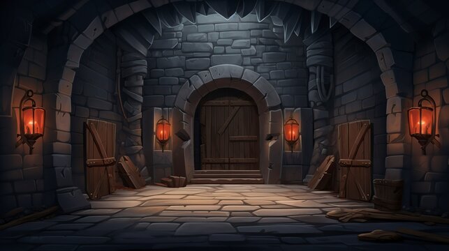 dungeon interior empty background 3D cartoon