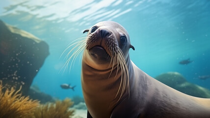 Seal in the ocean, fishes, sea lions, aquatic wildlife, animals swimming in the sea, wildlife...