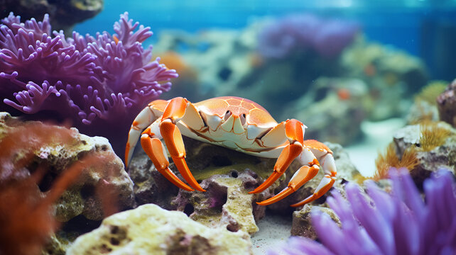 crab in the ocean, on the beach, crab in the sea, wildlife picture, coral reef, colorful marine life, animal photography, ecology, protect the ocean, tropical fish